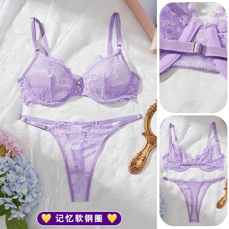 مجموعة لانجري عرايس بنسيج دانتيل - حمالة صدر ثلاثية بكوب ناعم مع كلوت منخفض